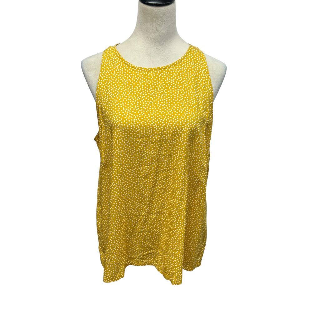 Mustard Polka Dot Sleeveless Blouse L Yellow High Neck Shell Top Preppy Twee‎